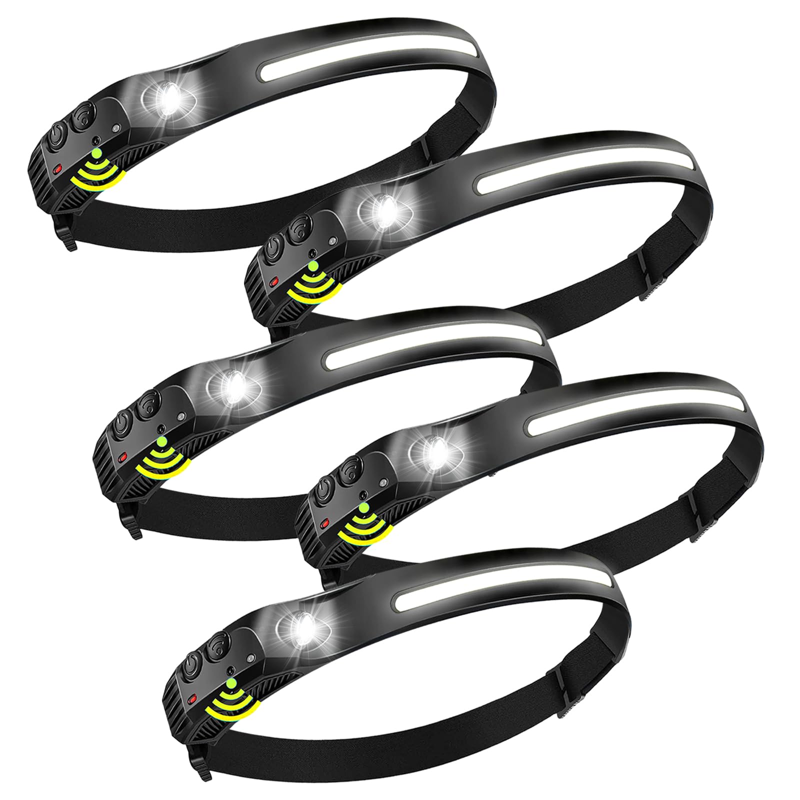 Aosyax Rechargeable Headlamps 5Pcs,2000Mah Battery Powered Head Lamps Led Rechargeable,5 Mode Headlamp For Adults,Motion Sensor 