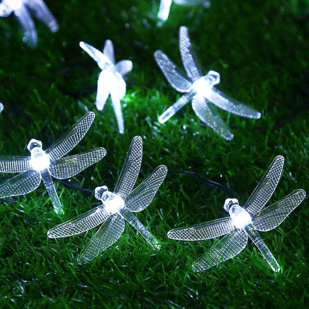 Semilits Solar String Light Waterproof Outdoor Fairy Lights 22Ft 30 Crystal Dragonfly Leds For Pation,Homes,Gardens
