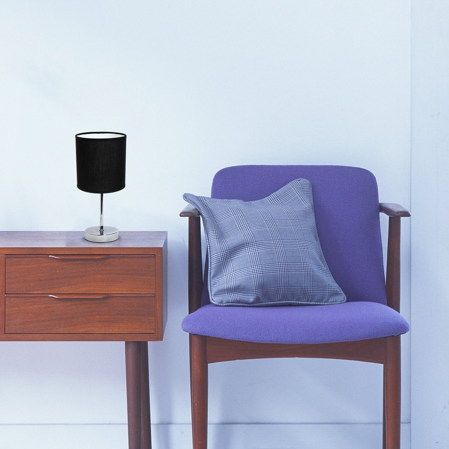 Simple Designs Lt2007-Blk-Lb Basic Chrome Mini Table Lamp For Living Room, Nightstand, Desk, Countertop, Black, With Feit Led Bu