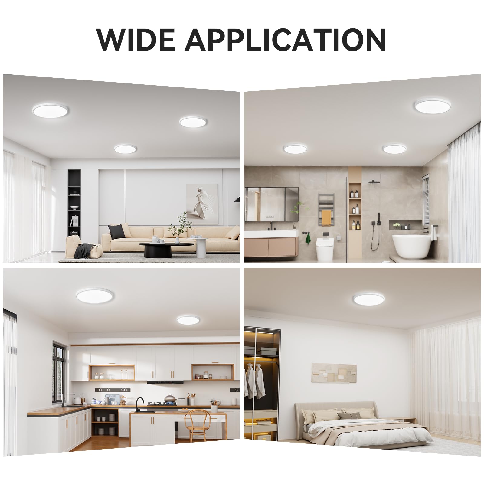 Wkoncldy Led Flush Mount Ceiling Light, 3200Lm, 12In, 5000K, White, 8 Pack