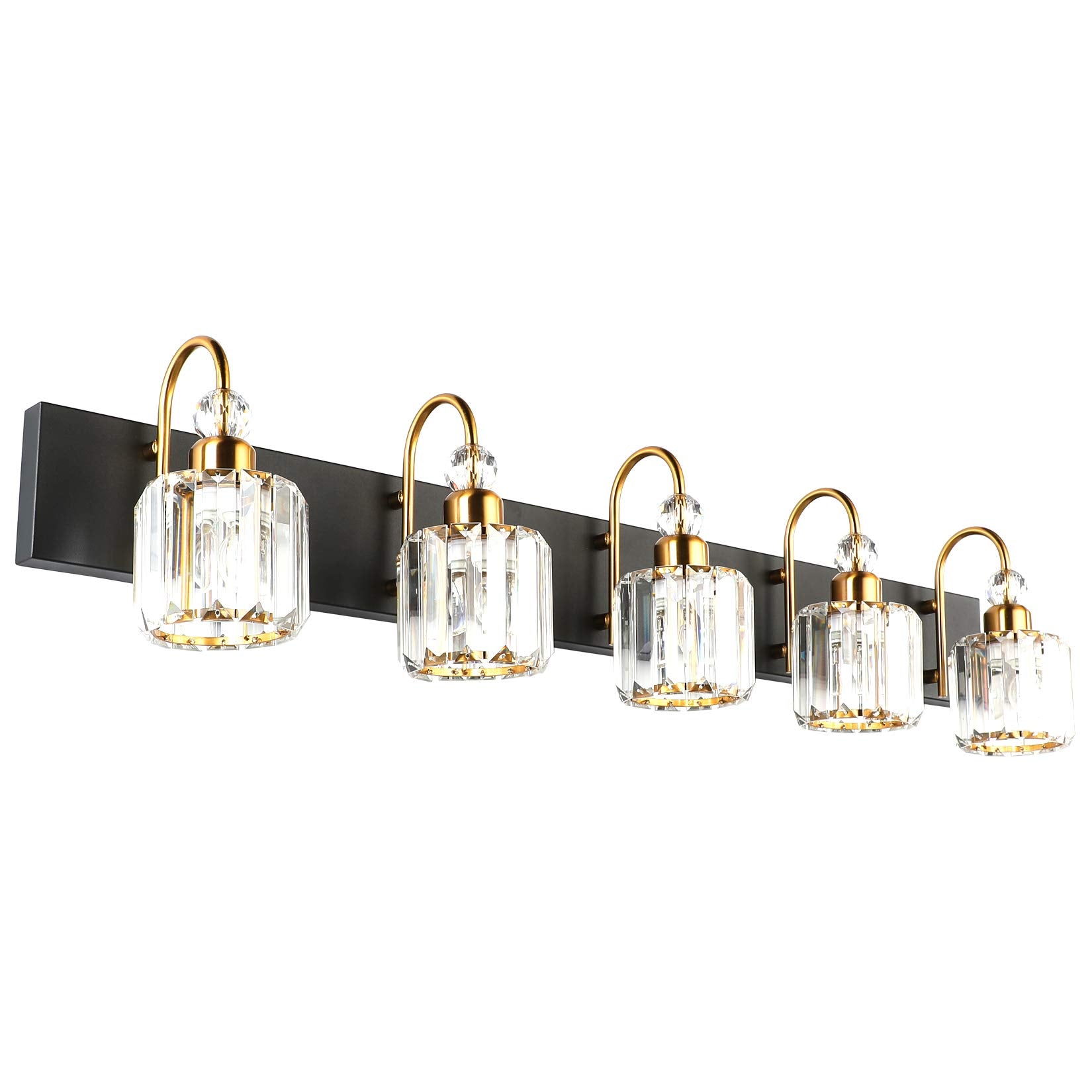 Ralbay Modern LED Bathroom Vanity Lights 5-Lights Crystal Vanity Lights Over Mirror Modern Black Bathroom Vanity Lighting Fixtures