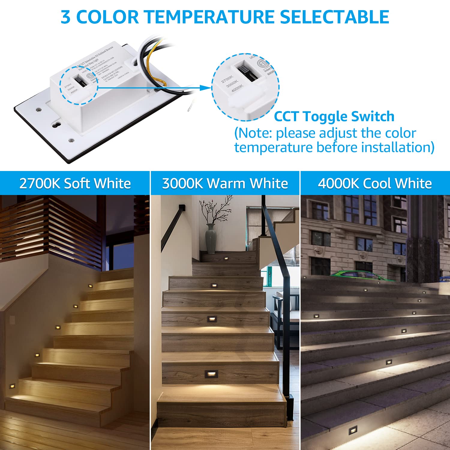 LEONLITE 3CCT LED Step Lights, 150LM, Dimmable, 4.72 Inch, Zinc Alloy, Oil Rubbed Bronze, Model 70929, 6
