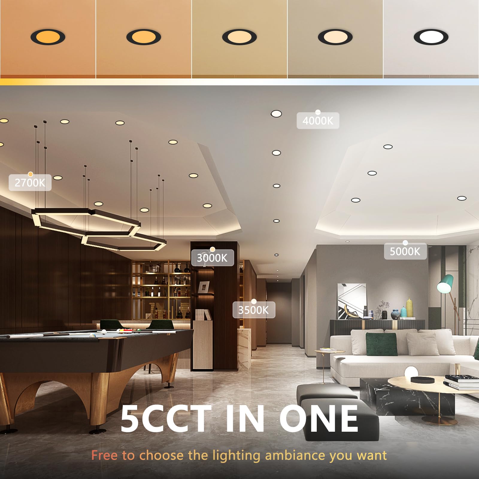 Cycevsun 12 Pack Black Recessed Lights 6 Inch, Dimmable Canless Wafer Pot Exterior Outdoor Soffit, 5Cct Selectable, 12W, 120V, Ic Wet Rated, Etl