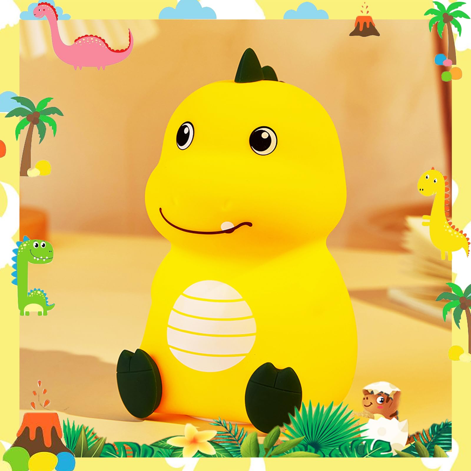 NCBNCB Night Light for Kids Cute Dinosaur Night Light,16 Colors Silicone Dimmable Baby Night Lights for Nursery, Rechargeable Ni