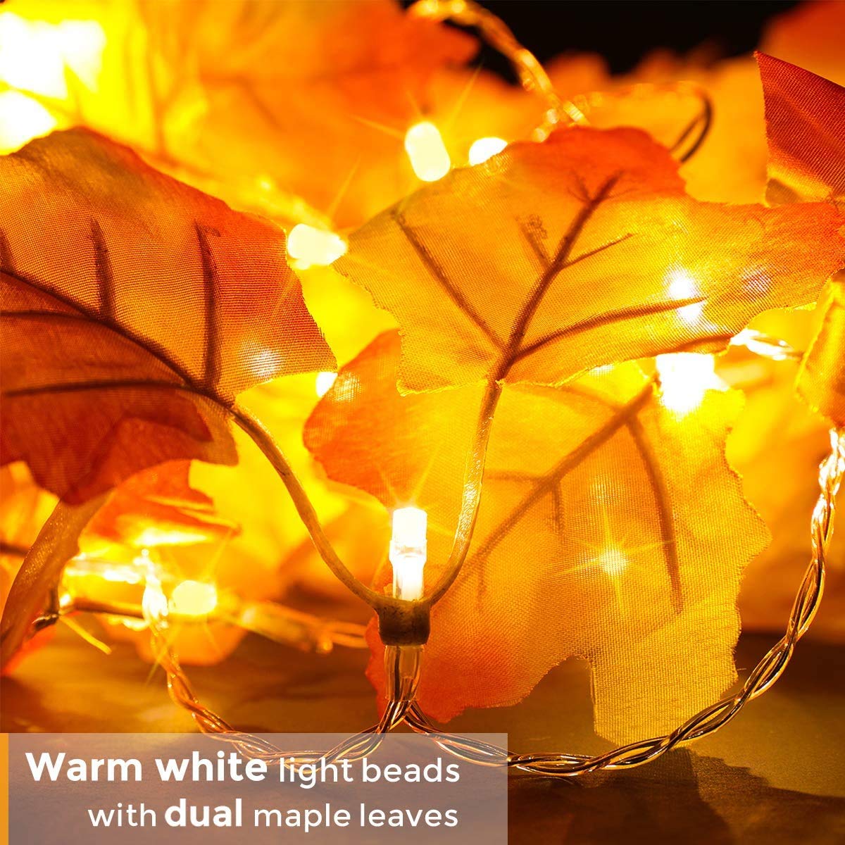 2Pack [8 Lighting Modes & Timer] Fall Decor Maple Leaf Garland With Lights 80Led Battery Operated Waterproof, Fall Decorations For Home Outdoor Indoor Thanksgiving Decor Halloween Friendsgiving Autumn