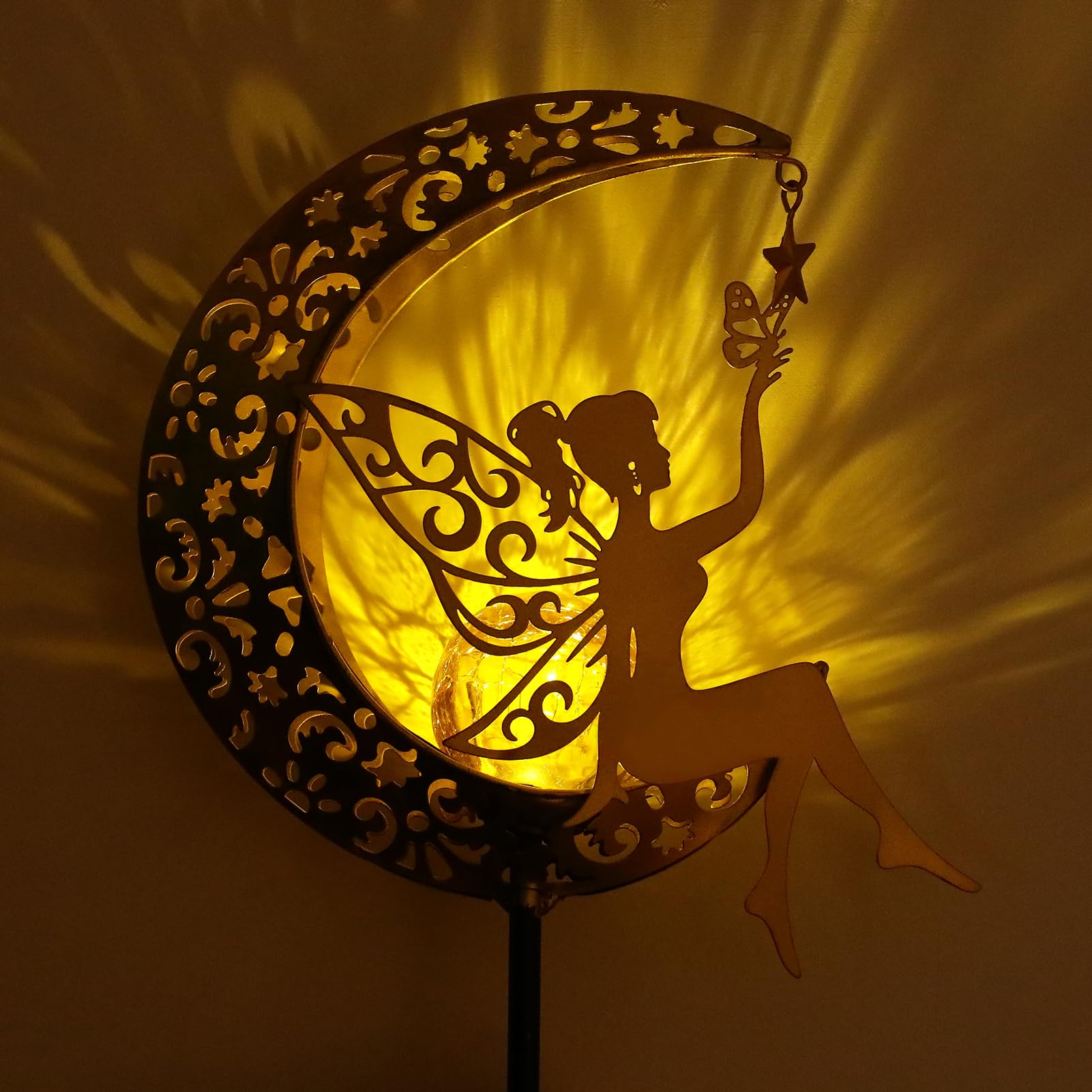 ZKLiLi Solar Garden Light, Moon Fairy LED Decoration, Colourful Outdoor Statues for Pathway, Model ZKLILI-01