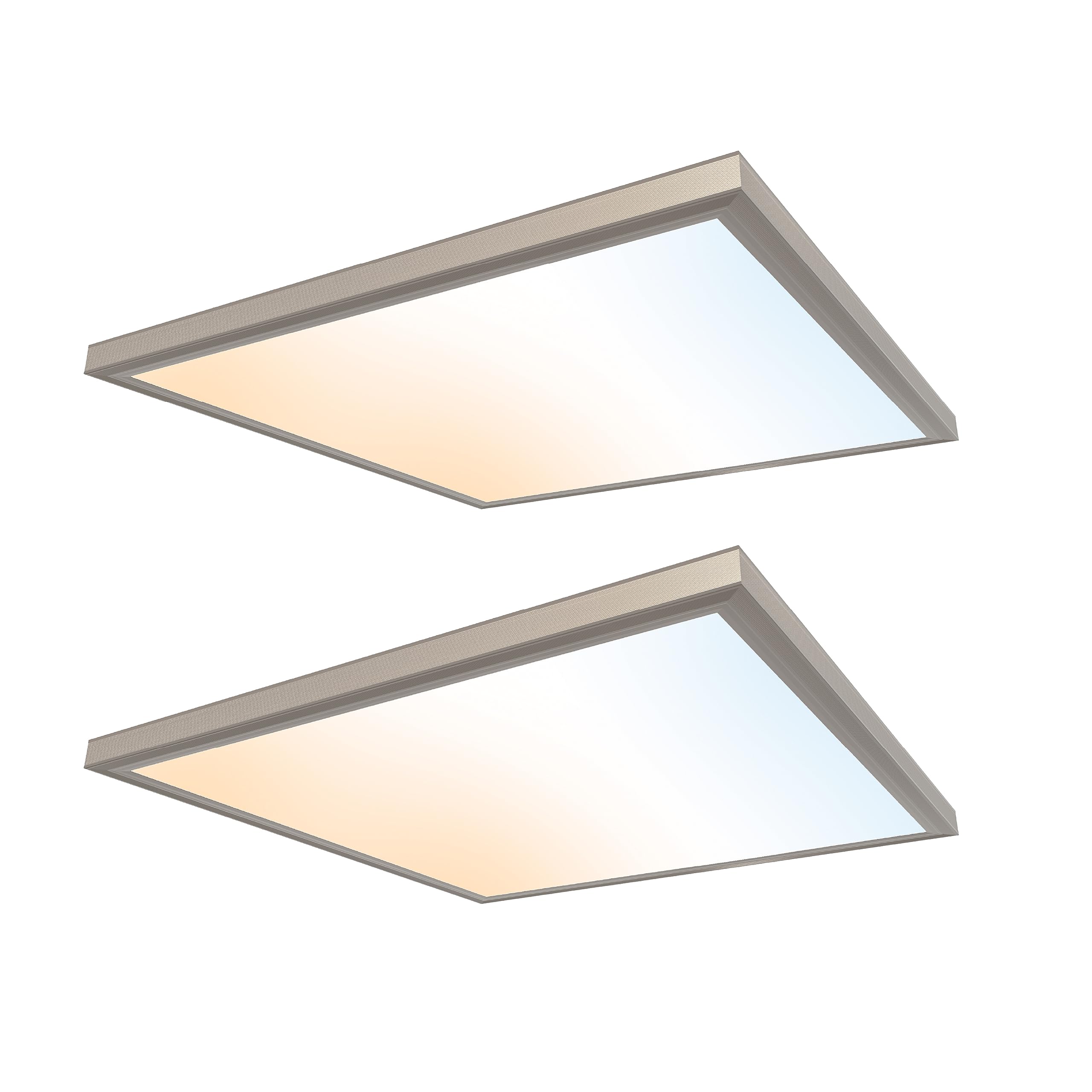 Ultralux Surface Mount Ceiling Light Panel, 2x2 ft, TRIAC Dimmable, 3CCT Adjustable, Brushed Nickel, 2 Pack, Model 799947600434