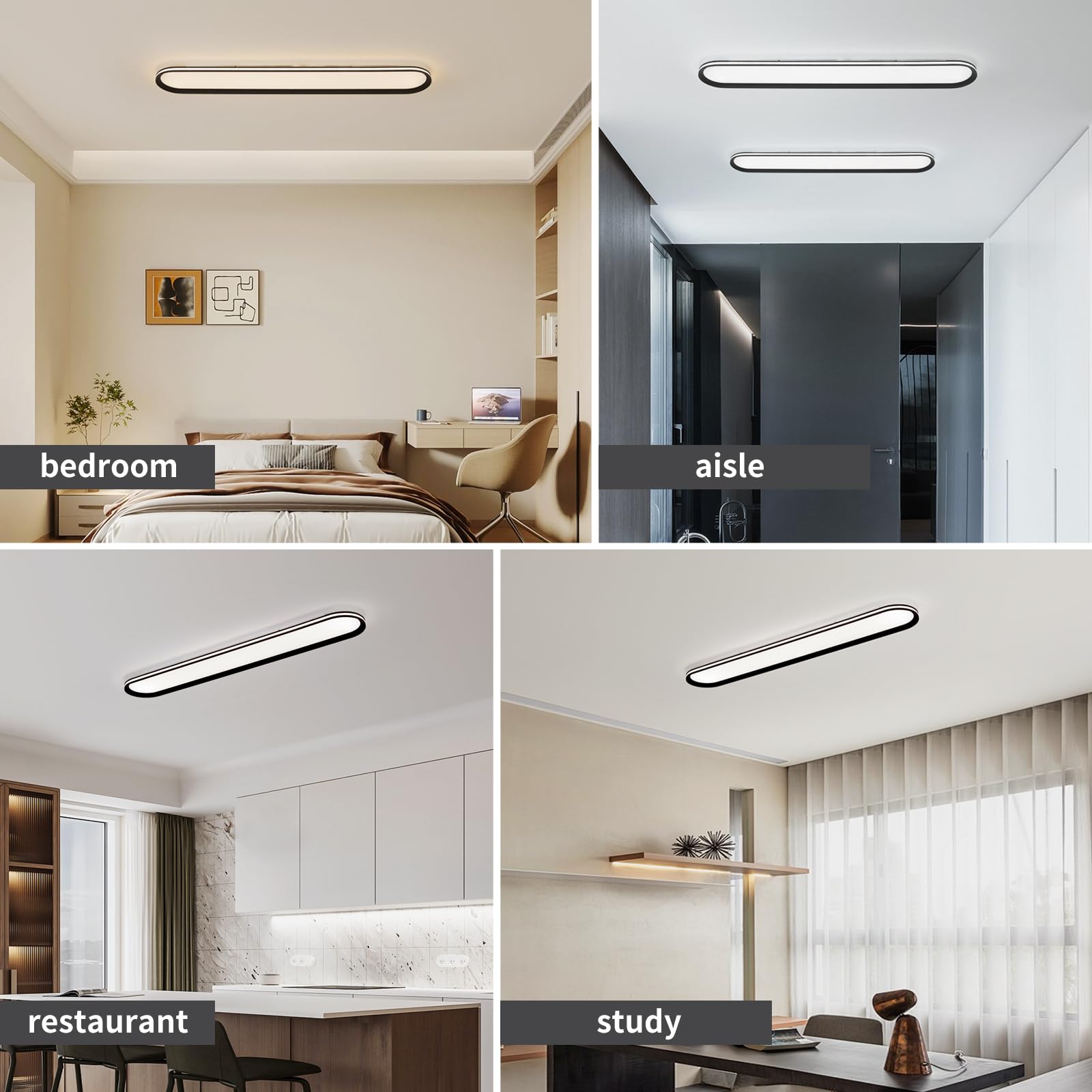 Naroume LED Ceiling Light 65W Dimmable Linear Fixture 47.1inx7.9in Black Aluminum Model Ra97+120-20-DIM