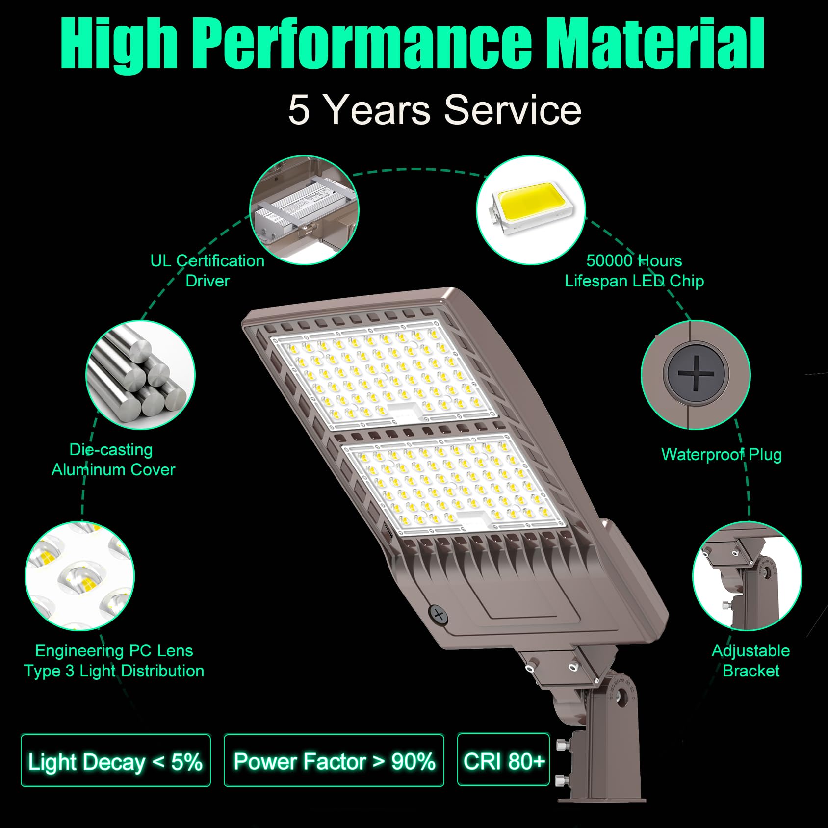 Bbestled 400W Led Parking Lot Light, 56000 Lumen, Waterproof, Ul Dlc, Slip Fitter, 500