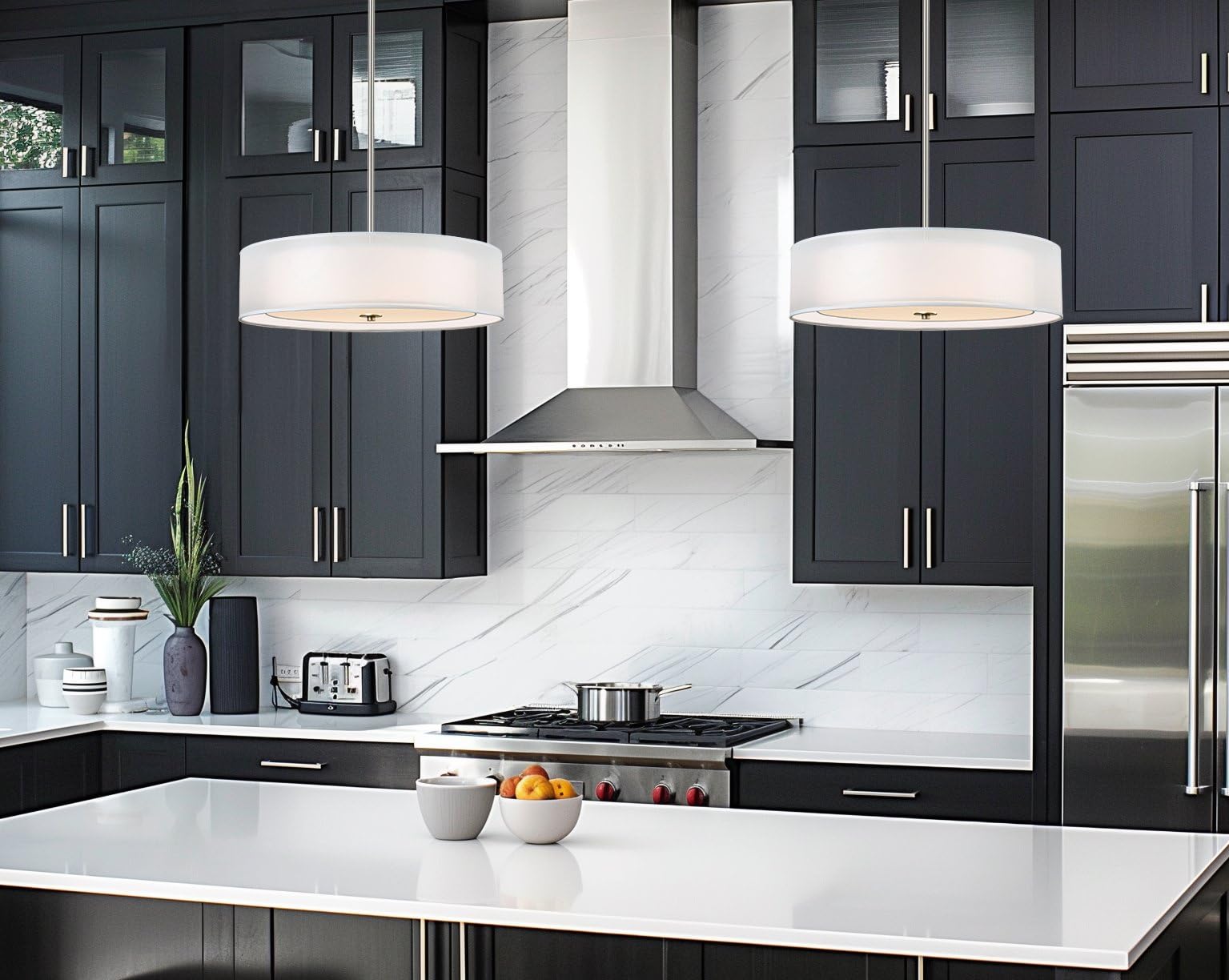 Kira Home 20in Modern 3-Light Double Drum Chandelier, Brushed Nickel, Adjustable Height, Model RV-CC2131817-BN