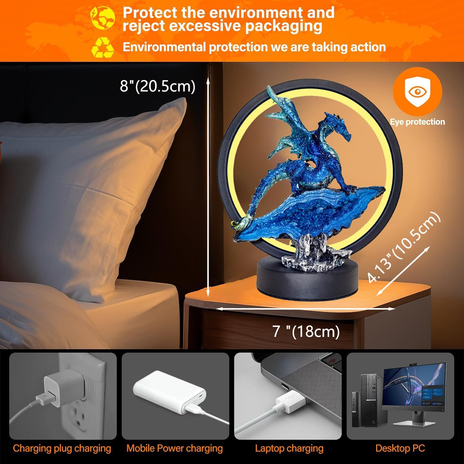 Hmusnwol Dragon Lamp Statue Decor-Collectible Light Gifts - Light Up Led Collectible Blue Dragons Statue Dungeons And Dragons Gi