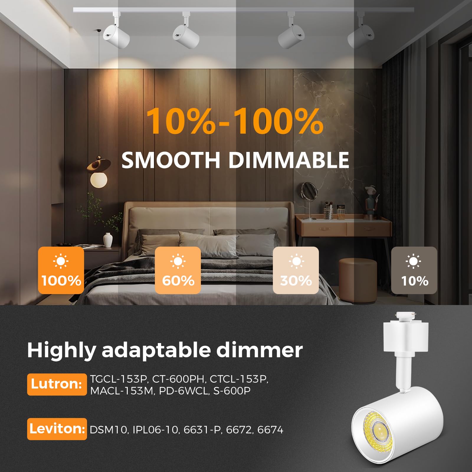 Vanoopee 5-Color Dimmable Led Track Lighting Heads, 10W 800Lm, Matte White, Pack Of