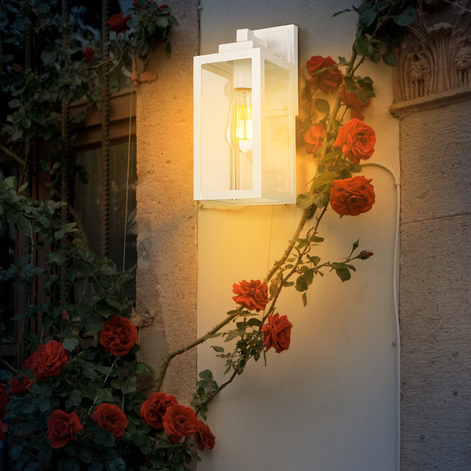 Darkaway Outdoor Wall Lanterns, Waterproof Glass Sconces, 13 Inch, 2 Pack, White, Model 6W1B-2PK WH