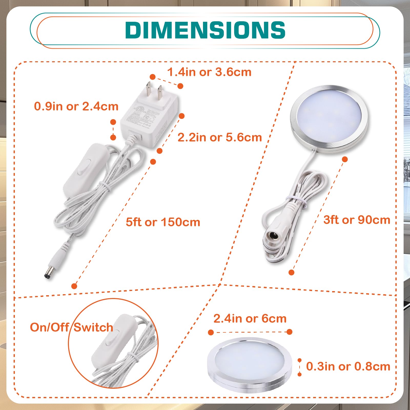 Lvyinyin Single Led Kitchen Under Cabinet Puck Light, 120V Direct Wall Plug In Closet Cupboard Night Light, Easy To Mount, Inline On Off Switch, White Wires, 2 Packs, Warm White