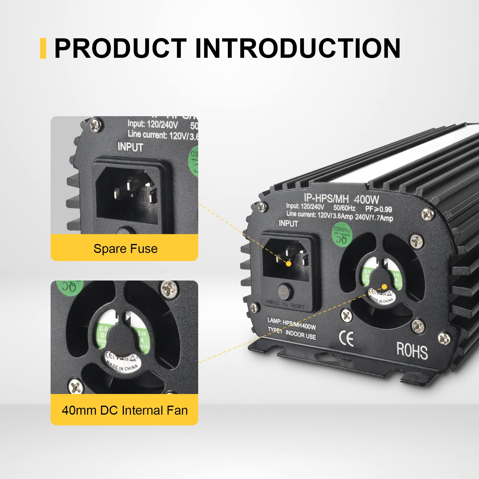 Ipower Glblst400D Horticulture 400 Watt Digital Dimmable Electronic Hydroponic Hps Mh Grow Light, 400W Ballast