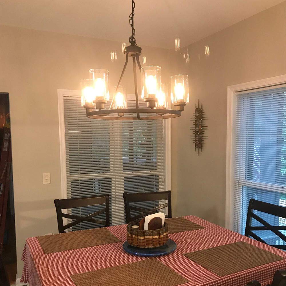 MELUCEE 6-Light Glass Chandelier Farmhouse Lighting, Kitchen Island Lighting Dining Room Light Fixtures Hanging Glass Pendant Li