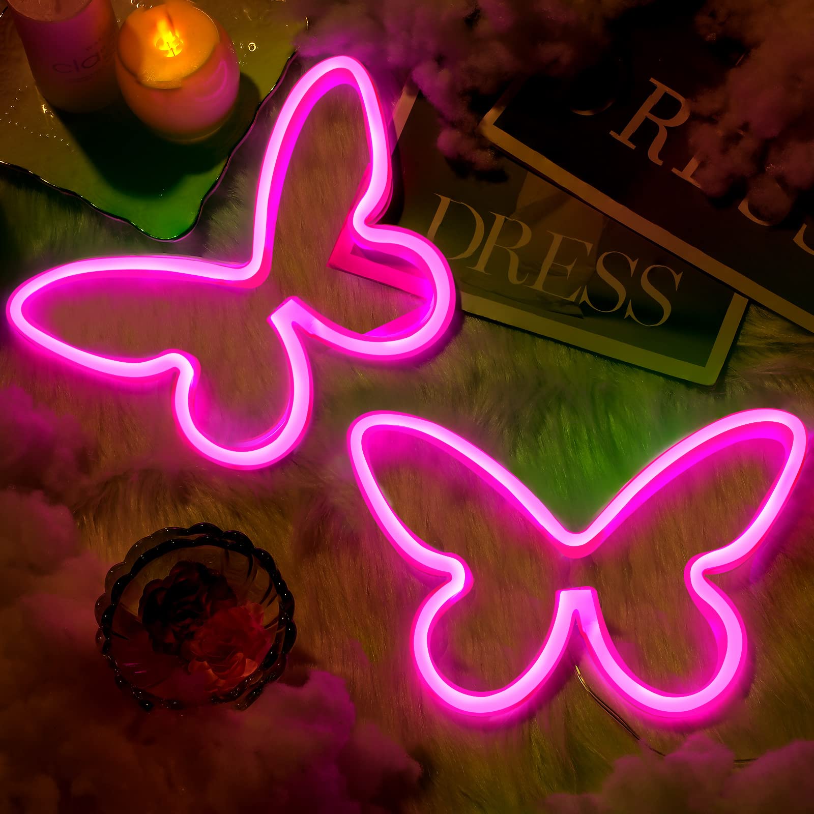 Riakrum Butterfly LED Light Neon Sign, USB & Battery Operated, Pink, Model Riakrum-Butterfly LED Light-781