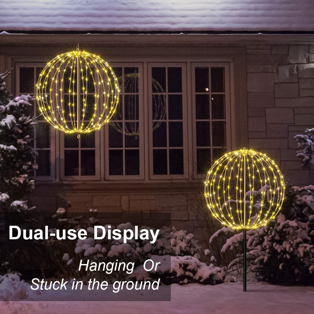Lightshare 20In 200Led Light Ball Yard Decoration Pathway Lights Sphere Light Fold Flat Metal Frame Indoor Outdoor Waterproof Ga