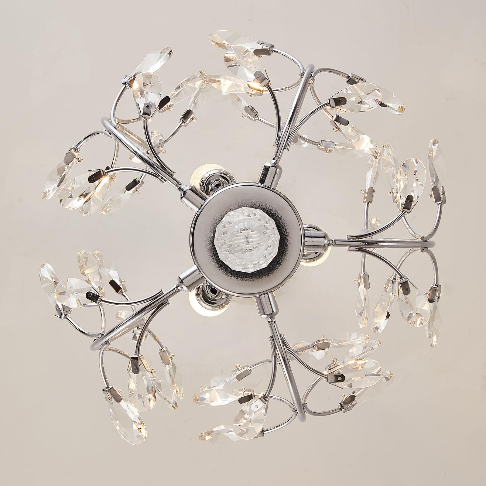 Ganeed 3-Light Vintage Crystal Chandelier, K9 Crystal Flush Mount Ceiling Light, Chrome, Model 1004-3C for Dining Room, Bedroom, Kitchen
