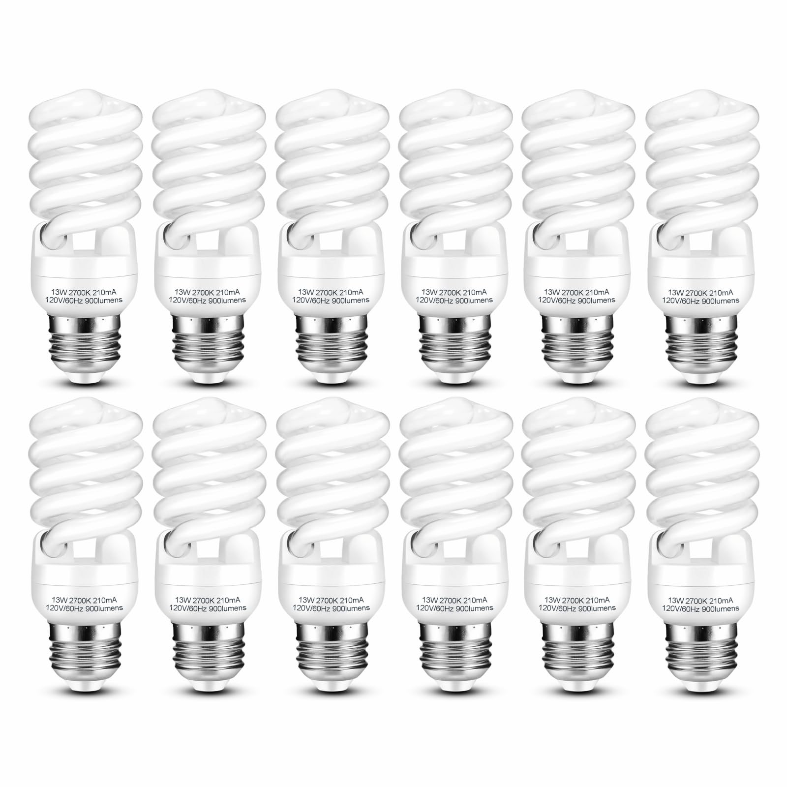 Barfelty E26 CFL Light Bulbs 13W, Soft White 2700K, 900lm, Pack of 12, Glass, UL Approved