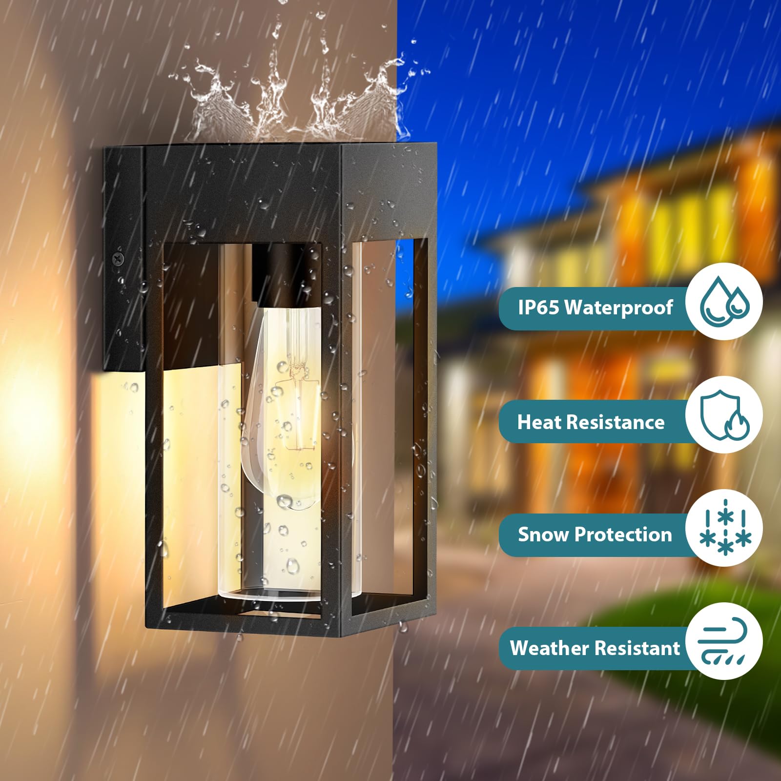 Lwsoy 2-Pack Outdoor Wall Light Fixtures, Exterior Waterproof Lanterns, Porch Sconces Wall Mounted Lighting With E26 Sockets & Glass Shades, Modern Matte Black Wall Lamps For Patio Front Door Entryway