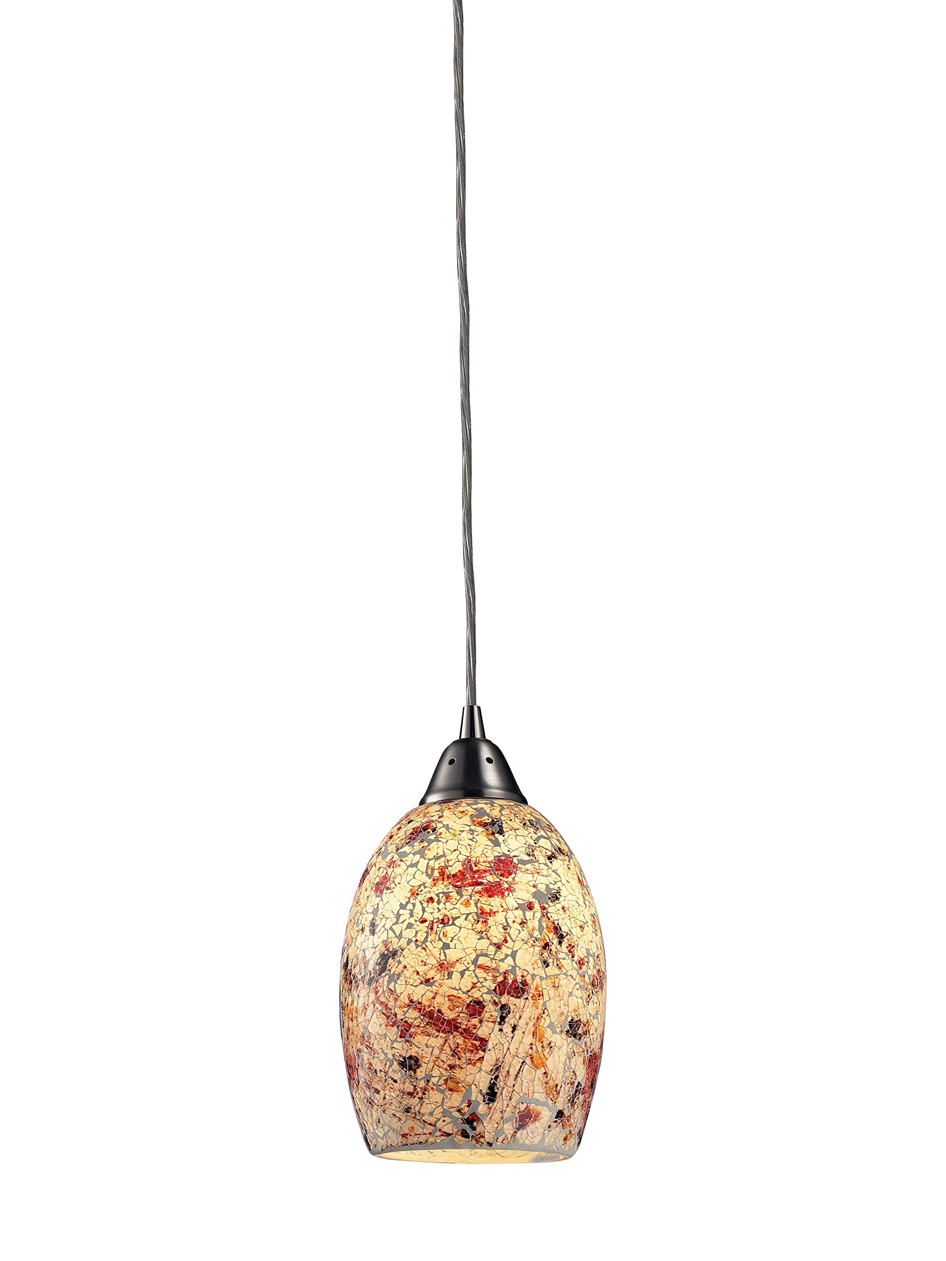 Elk Home Avalon Mini Pendant - 1-Light in Satin Nickel Finish, with Multicolor Crackle Glass, Transitional Style