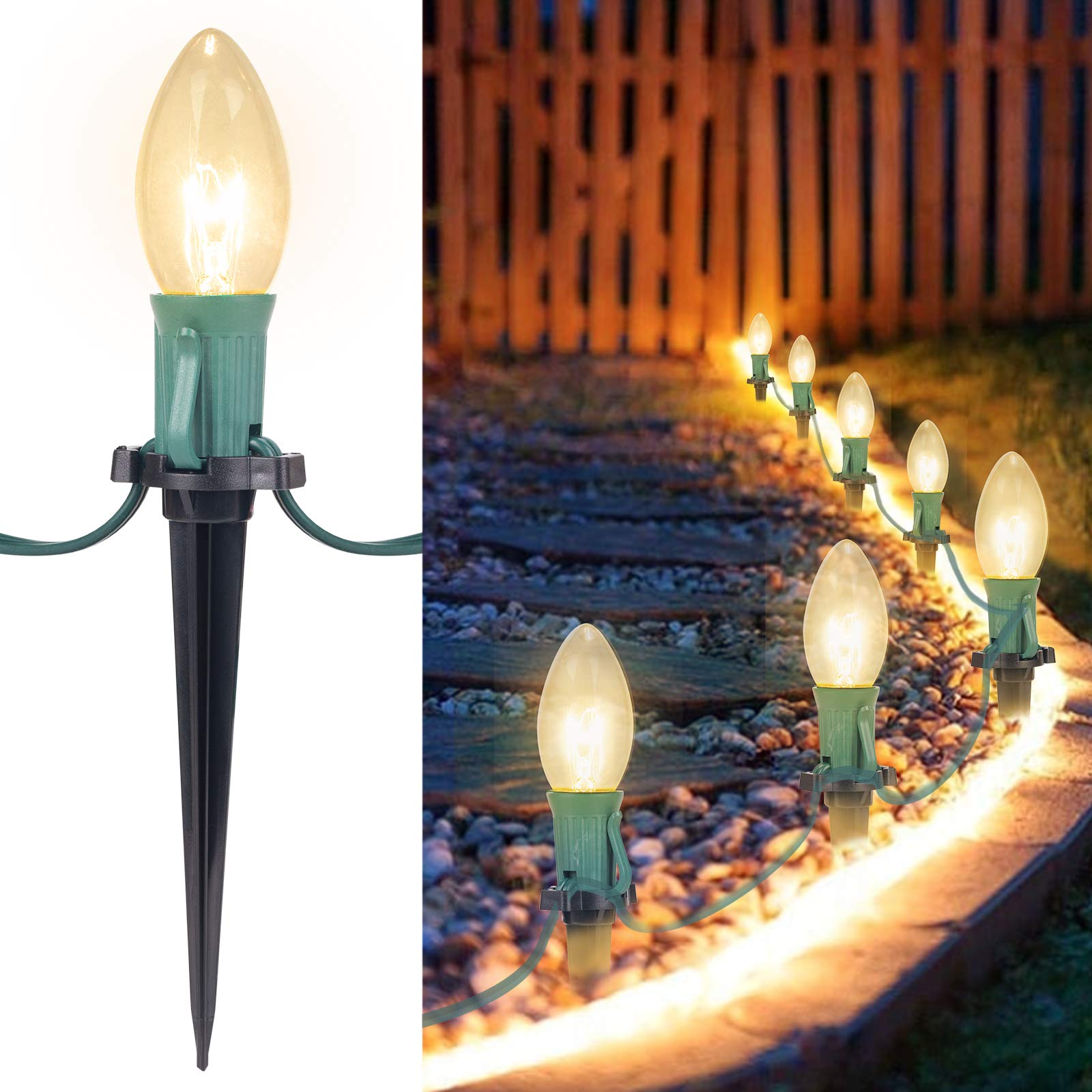 C9 Christmas Lights Outdoor, 25.7 Ft 20 Bulbs Christmas Pathway Lights, Waterproof Walkway Lights for Outside Driveway Sidewalk 