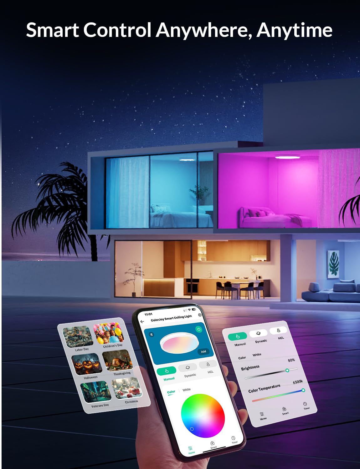 Lepower-Tec Smart Ceiling Light, Rgbww Flush Mount Ceiling Light, 3200 Lm Dimmable Led Lights Fixture, Compatible Alexa, 2700K-6