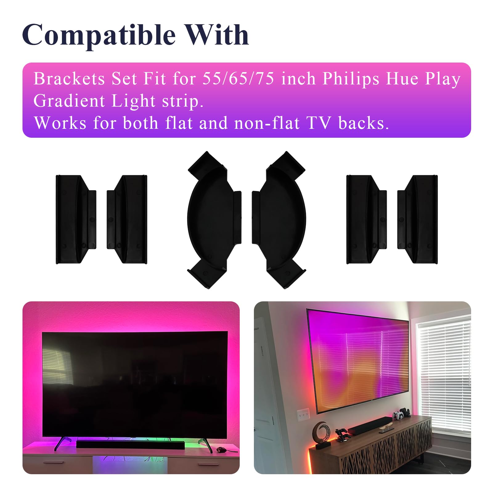 ?? ?????? Brackets Set Fit For 55 In 65 In 75 In Philips Hue Play Gradient Light Strip, Hue Light Strip Brackets Kit, Long-Weari