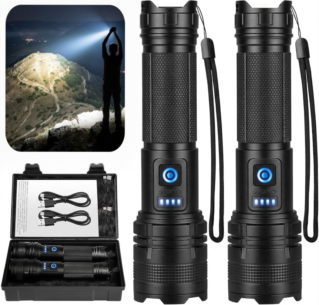 90000 lumen rechargeable flashlight THY TRY Rechargeable LED Flashlight 2-Pack, 90000 High Lumens Super Br – Lightsdaddy