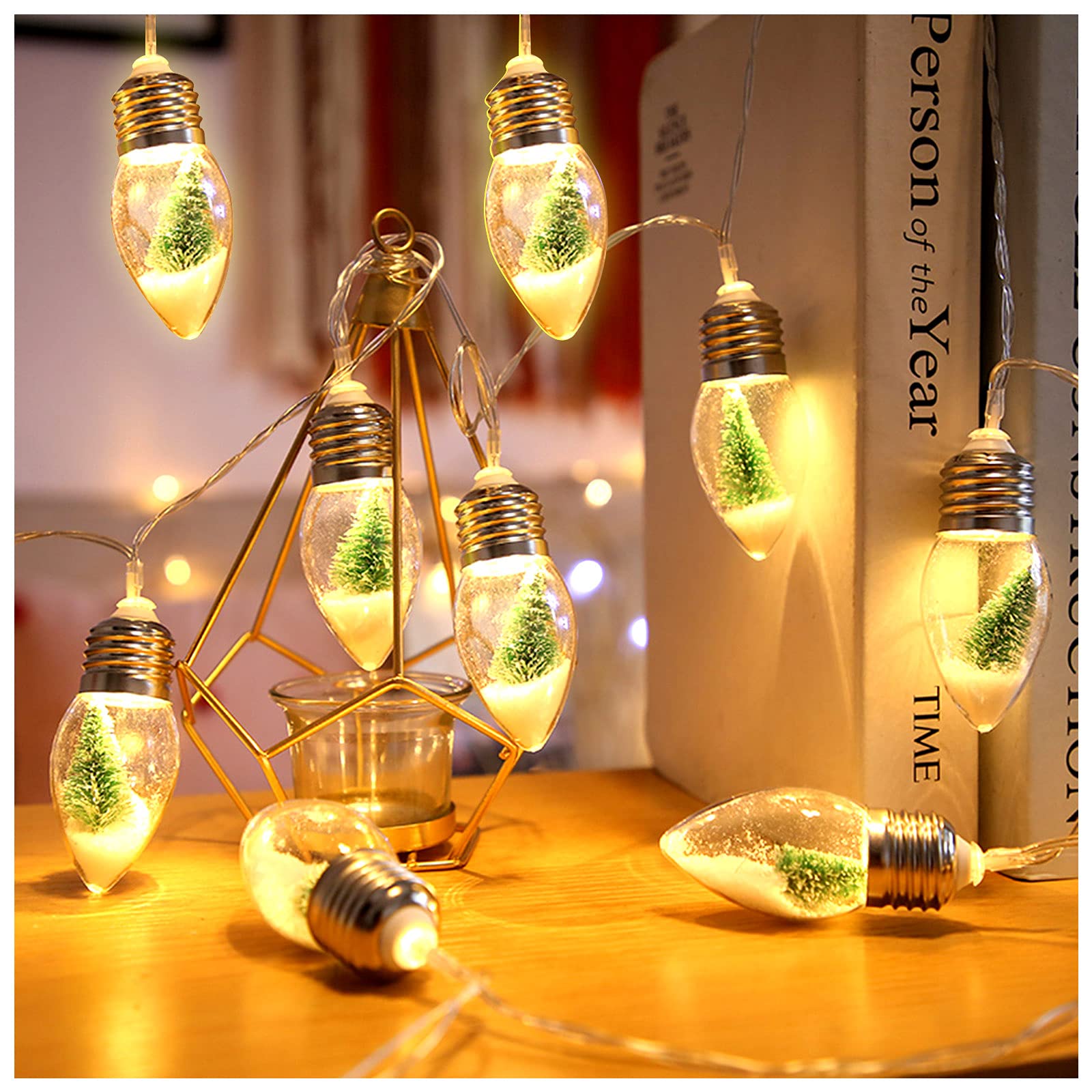 HFXXAD Christmas Tree Snow Globe String Lights  10 LED Clear Bulbs Christmas Tree String Lights for Bedroom  Wedding  Table Decoration  Outdoor Garden Party  Home Party Decorate(6.6 FT)