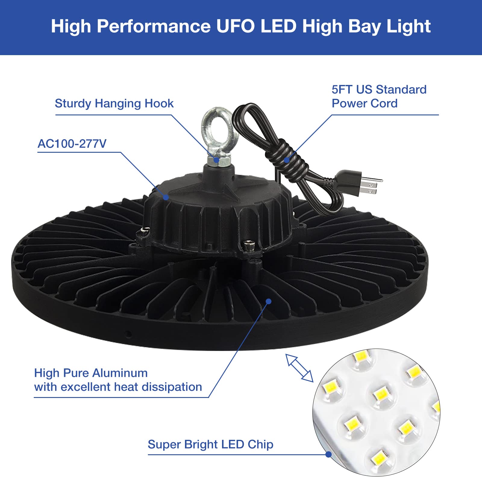 Evbforu Led High Bay Light 200W 6 Packs 29,000Lm With Us Plug Ufo High Bay Light For Warehouse Workshop Factory Gym Garage Barn