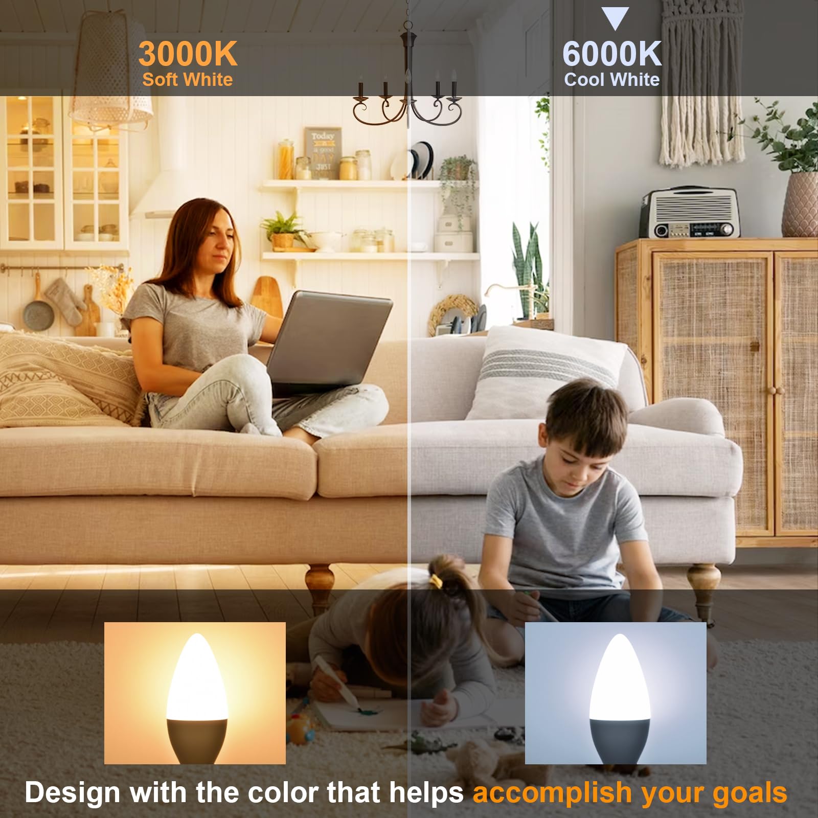 Comzler E12 Ceiling Fan Light Bulbs, 5 Watt 60 Watt Equivalent Led Candelabra Bulbs, Cool Daylight 6000K Chandelier Light Bulbs,