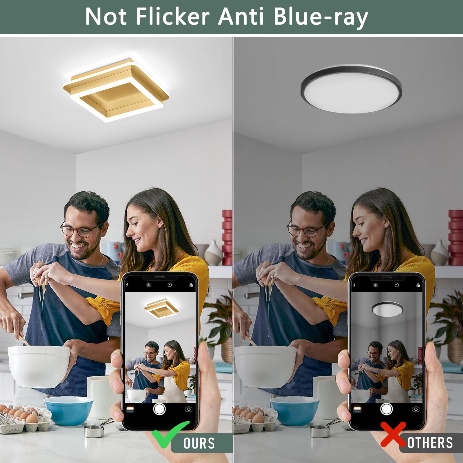 Caneoe Square Led Hallway Ceiling Light, Gold Modern Led Ceiling Light Fxitures, 6000K Cold White Small Flush Mount Ceiling Lamp