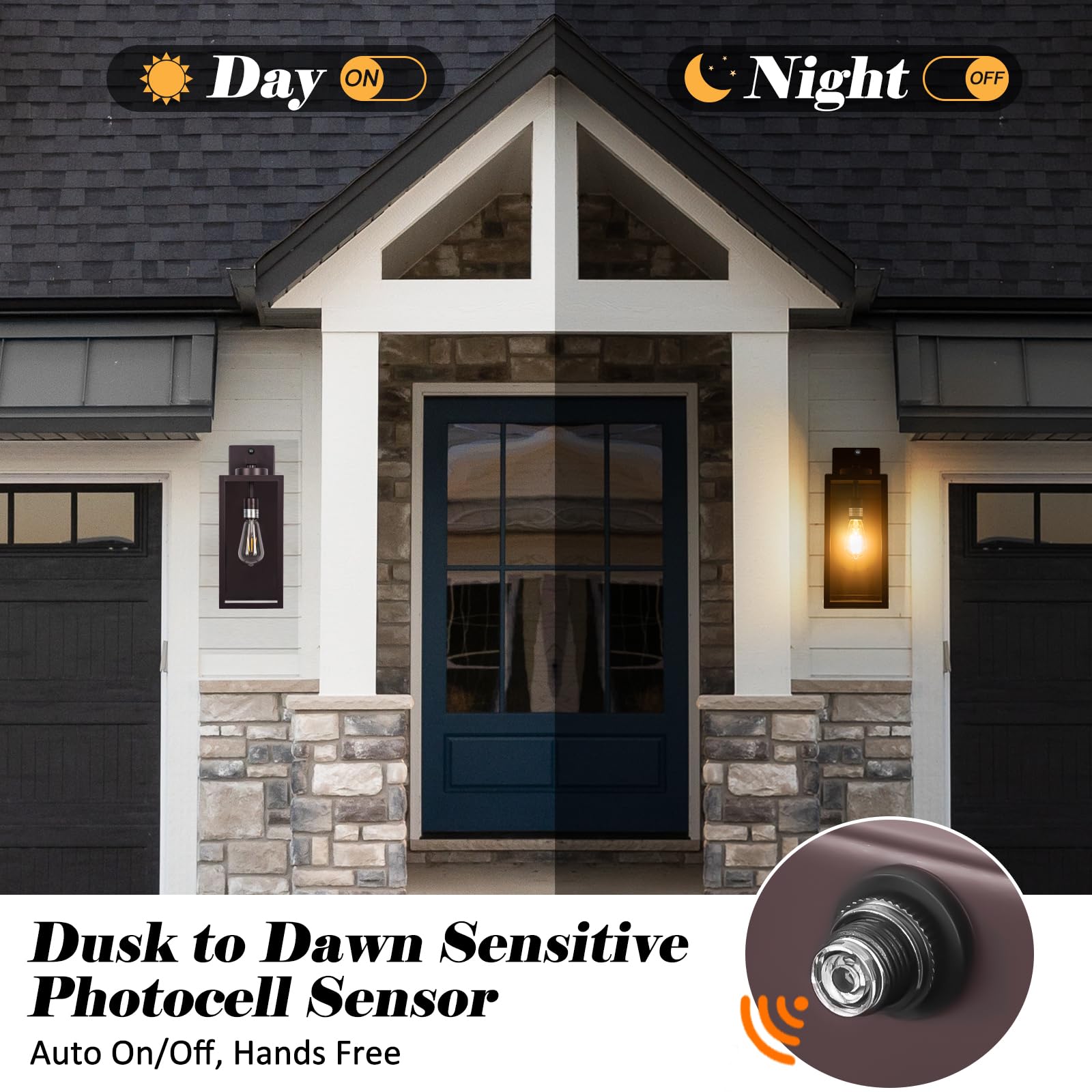 16-Inch Oil-Rubbed Bronze Dusk To Dawn Outdoor Wall Light Fixtures  Exterior Waterproof Wall Lanterns  Brown Porch Sconces Lighting  Modern Outside Lights For House Patio Front Door Entryway  2-Packs