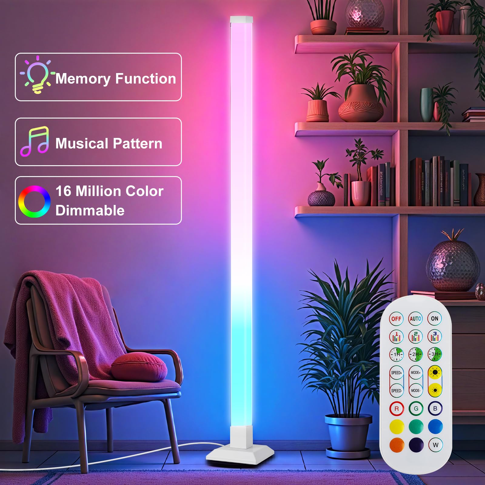 Supernight Icrgb Floor Lamp Dimmable, Led Lights 16 Million Colors For Bedroom With Remote, Diy Corner Lights For Gaming Room Wi