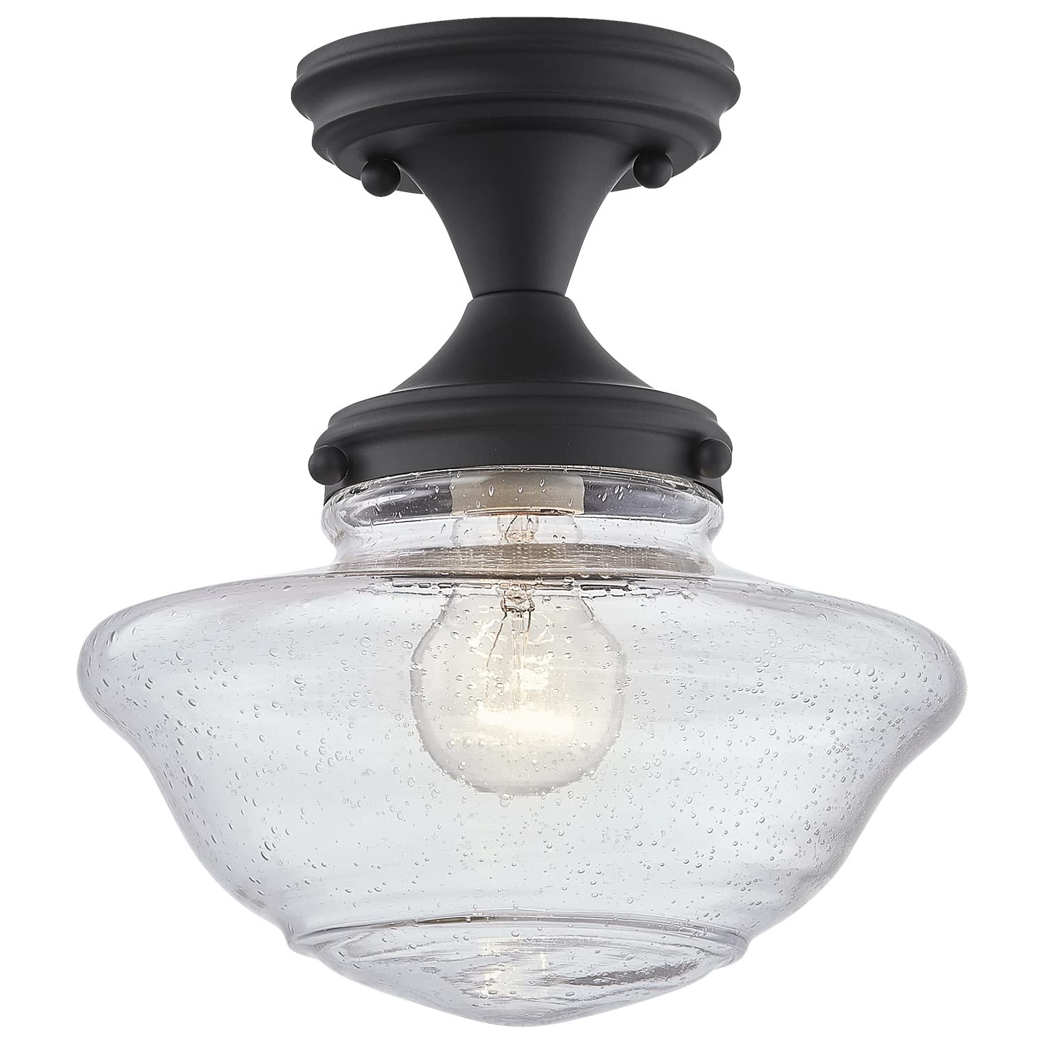 Design House Vintage-Inspired Schoolhouse Semi-Flush Mount Ceiling Light, 9 In X 9 In X 10 In, Matte Black, Clear Seeded Glass S
