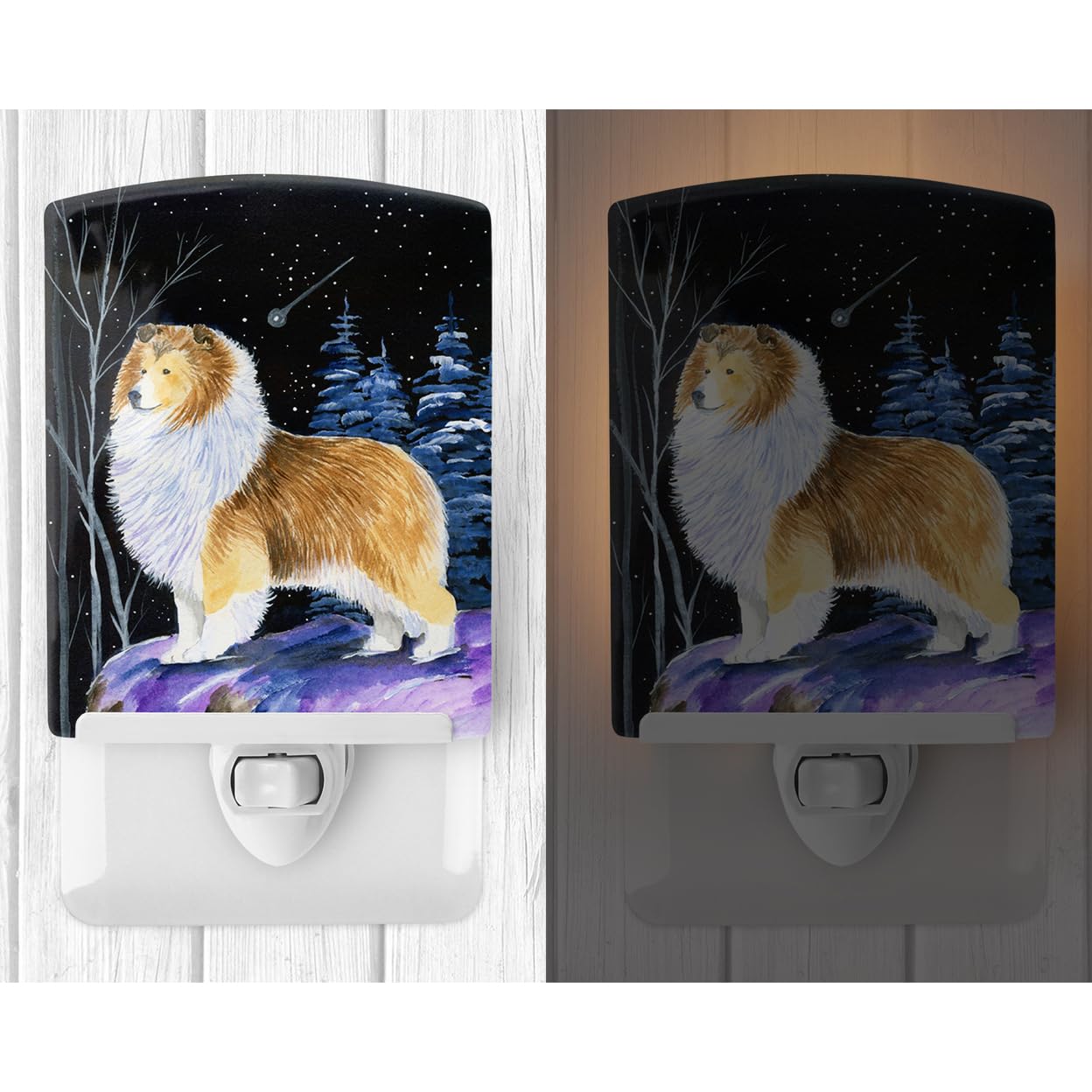 Carolines Treasures Ceramic Night Light, Starry Night Sheltie, UL-Certified, 6x4x3, Multicolor, Model SS8368CNL