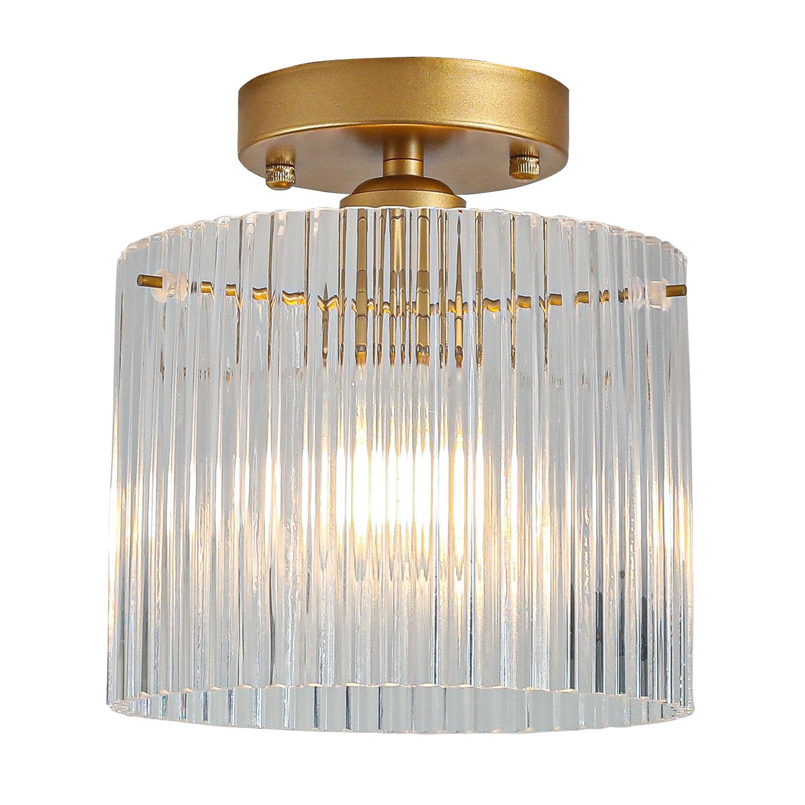 wochos Modern Semi Flush Mount Ceiling Light, Glass, Gold, Model JWY-J8026X, Ideal for Entryway, Hallway, Kitchen, Dining Room