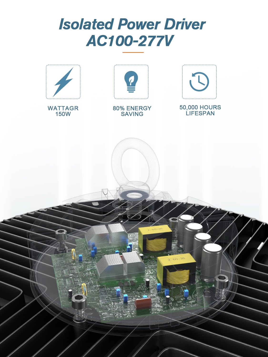 Elekico 150W 21000Lm 5000K Daylight Ip65 High Bay Light With Plug & 5Ft Cable - Ufo Led Lighting For Warehouse, Workshop, Factor