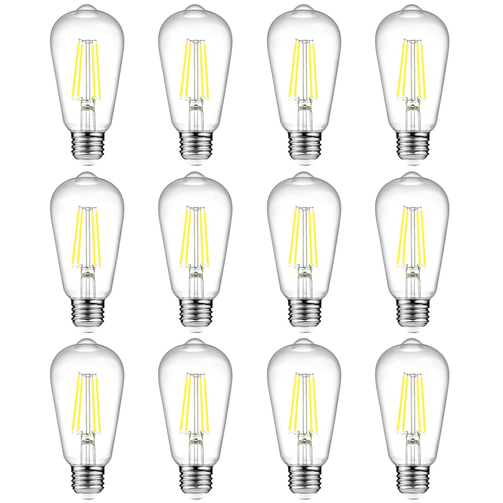 Ascher Vintage LED Edison Bulbs, 6W Equivalent, Daylight 5000K, Clear Glass, Pack of 12