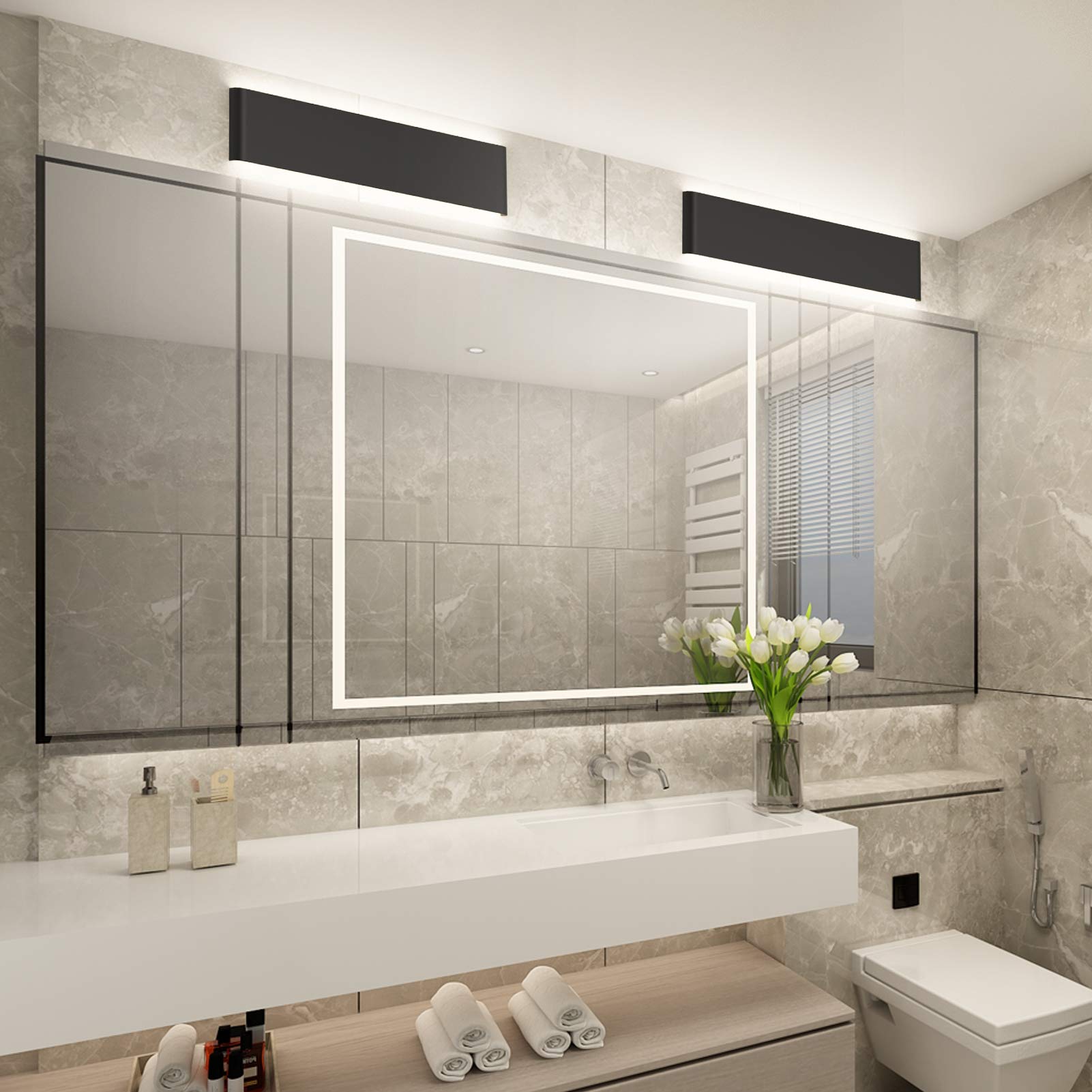 Aipsun 24In/20W Matte Black Modern Vanity Light Up And Down Led Vanity Light For Bathroom Wall Lighting Fixtures (Cool White 500