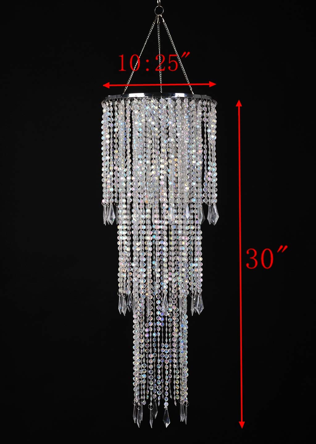 Flavorthings Iridescent Acrylic Beaded Chandelier, 3 Tiers, 10.25&quot; Diameter X 30&quot; Tall