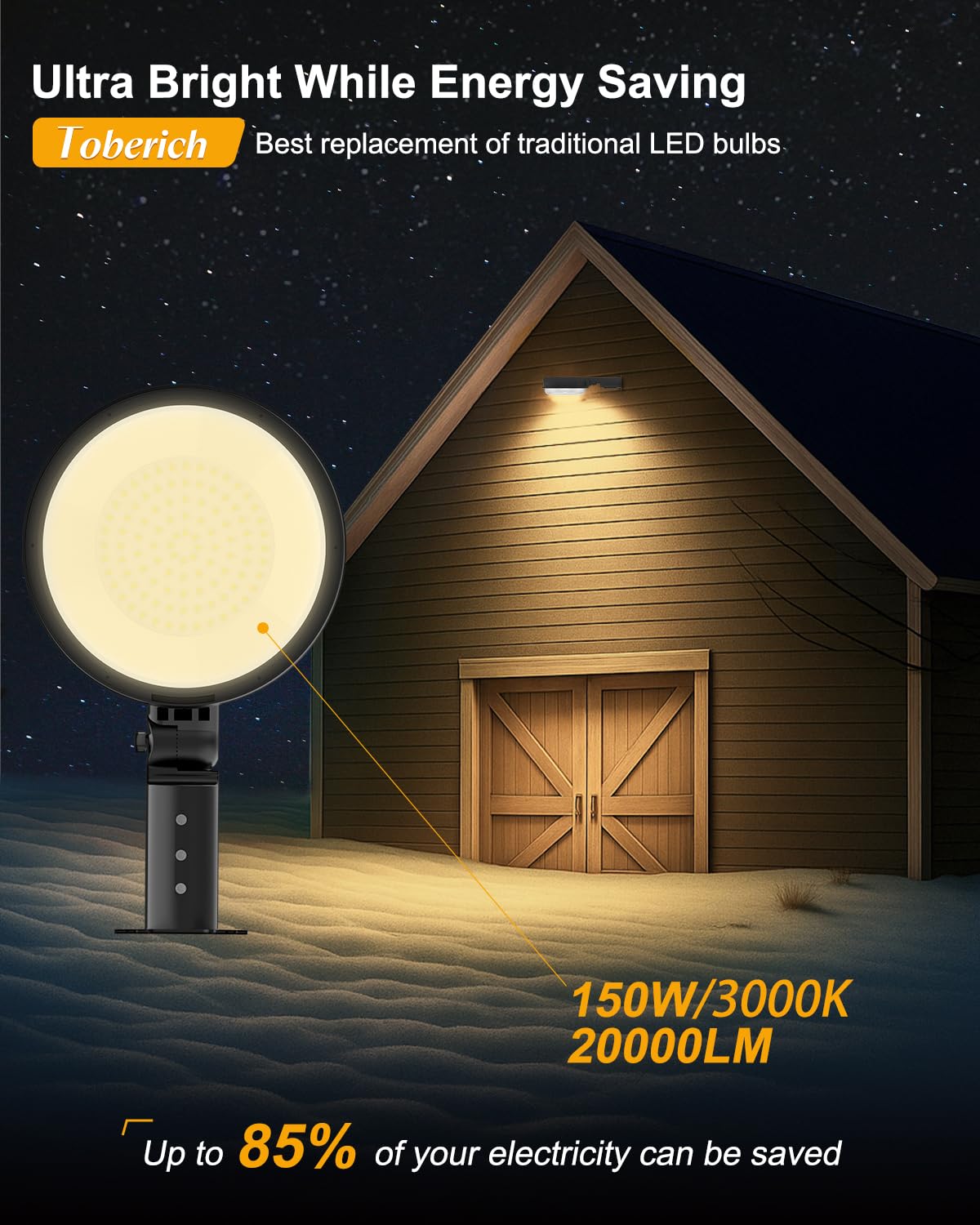 Toberich Led Barn Light  150W 20000Lm Yard Area Lights Dusk To Dawn Outdoor Lighting With Photocell 3000K Warm White Adjustable Angle Ip66 Waterproof Street Lights For Security/Farmhouse/Garage
