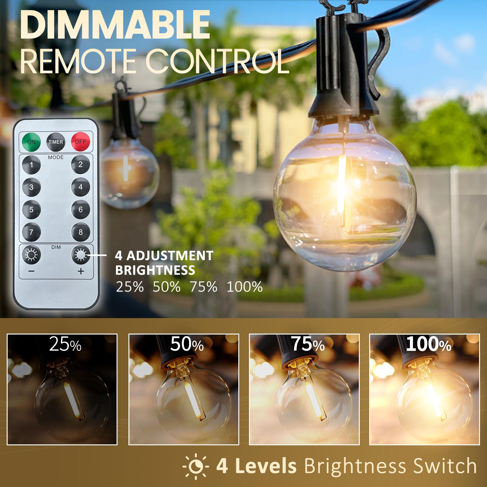 150Ft Outdoor String Lights With Remote Controller - G40 Globe Led Patio Lights With Dimmable Shatterproof Edison Bulbs, Waterpr