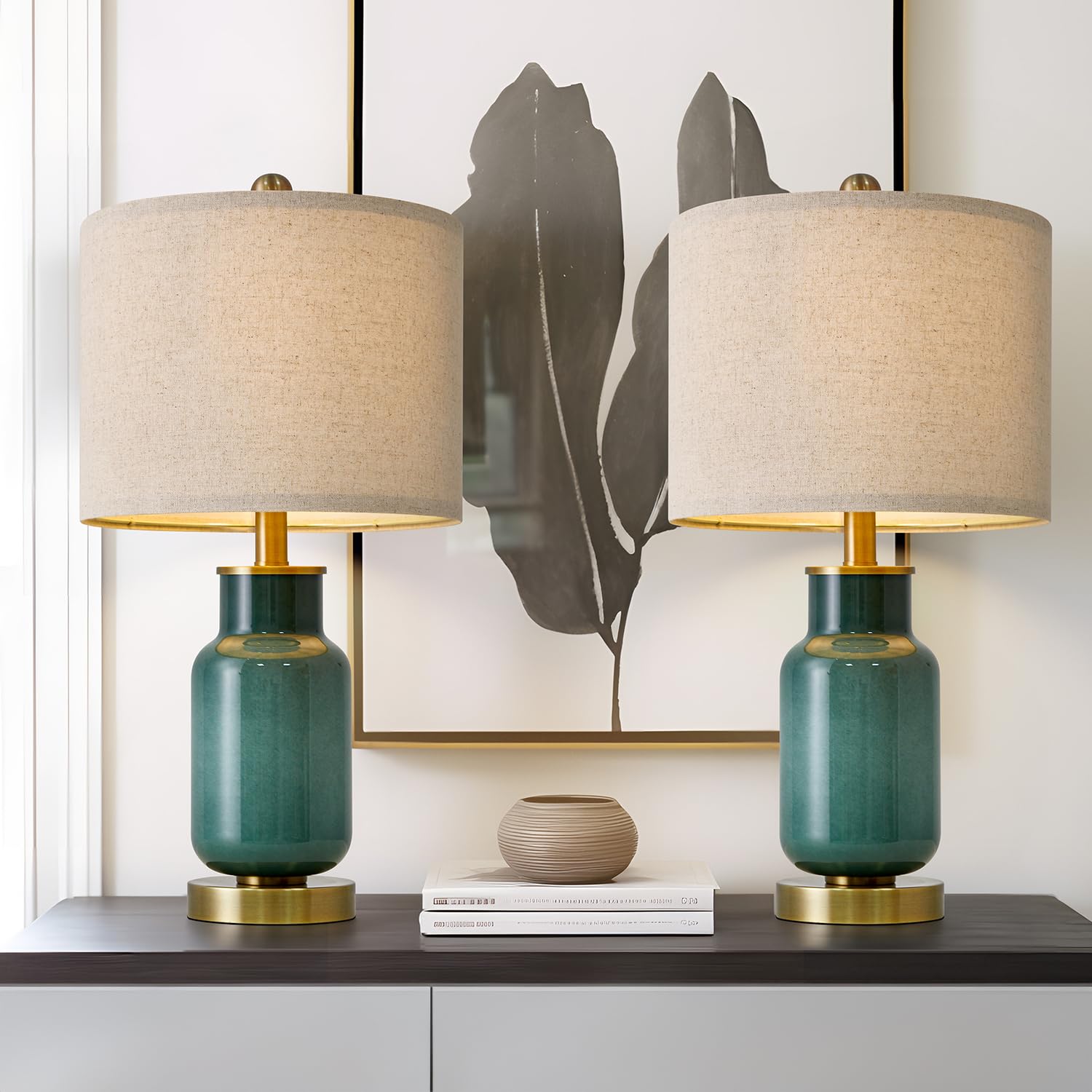 USumkky 21.25'' Table Lamp Set of 2 Modern Lamp for Living Room Glass Nightstand Lamp for bedrooms,Desk,Farmhouse
