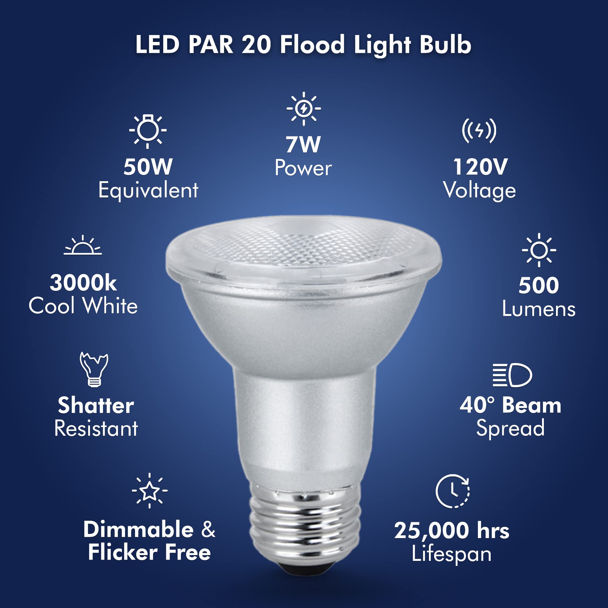 Xtricity LED PAR20 Dimmable Flood Light Bulb, 7W (50W Equivalent), 500 Lumens, Soft White 3000K, 4 Pack, Energy Star Certified