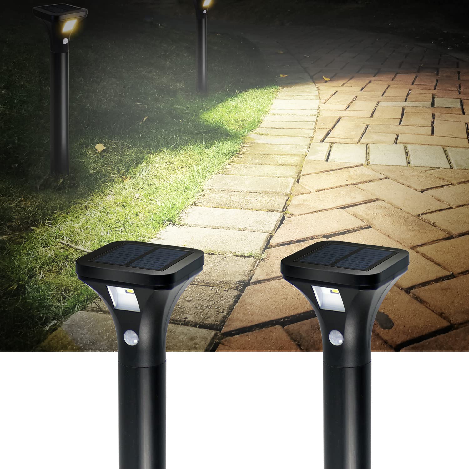 AURAXY LED Solar Powered Motion Sensor Pathway Lights, Battery Powered Outdoor Waterproof Motion Detector Walkway Light, Use for