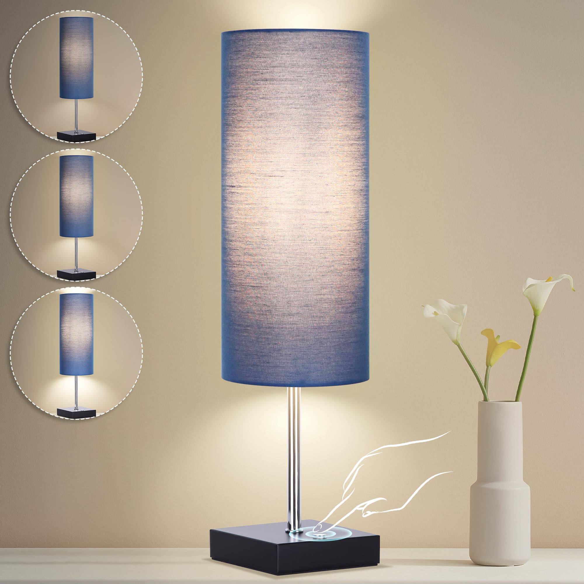 AVV Cordless Table Lamp, 18 Inch, Blue, 5000mAh Battery Operated, Touch Control, Rechargeable for Bedroom and Living Room, Model RD-BTL4W-004