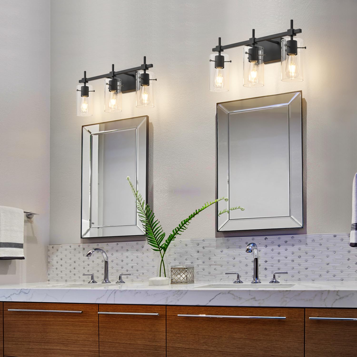 SOLFART 3 Lights Vanity Light Fixture - Matt Black Glass Shade, Model 7200-3T-BK, Modern Bathroom Lighting Over Mirror
